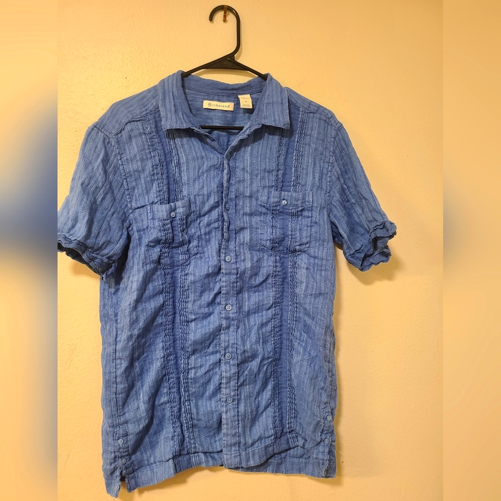 Cubavera Mens Classic Fit Short Sleeve Panel Button-Down Shirt